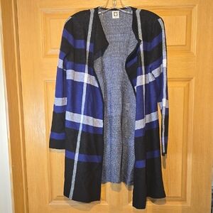 Anne Klein Black and Blue Long Cardigan
